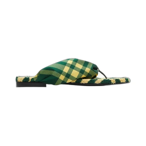 Checked Thong-Strap Pool Flat Slides