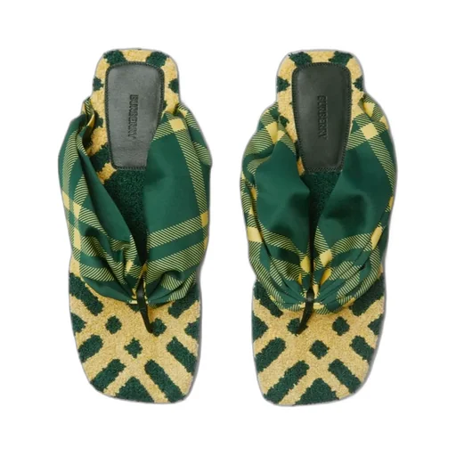 Checked Thong-Strap Pool Flat Slides