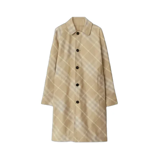Reversible Check-Printed Buttoned Car Coat