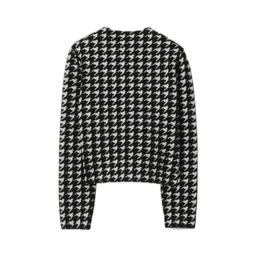 Houndstooth-Pattern Crewneck Buttoned Cardigan