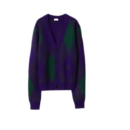 Argyle-Pattern V-Neck Buttoned Cardigan