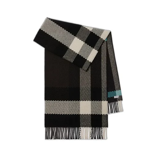 Checked Pattern Fringed-Edge Scarf
