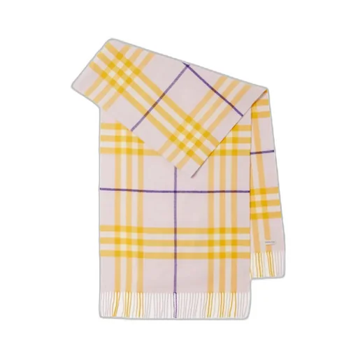 Check-Pattern Fringed Cashmere Scarf