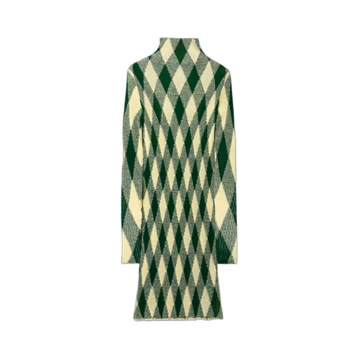 Argyle Roll-Neck Ribbed-Knit Dress