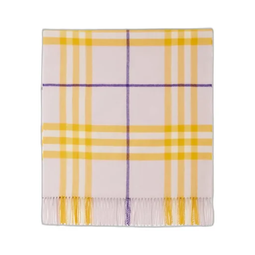 Check-Pattern Fringed Cashmere Scarf