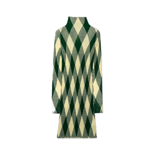 Argyle Roll-Neck Ribbed-Knit Dress