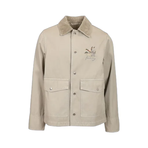 Motif-Embroidered Press Stud Shirt Jacket