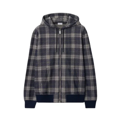 Checked Zipped Drawstring Hoodie