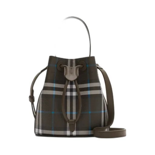 Checked Drawstring Bucket Bag