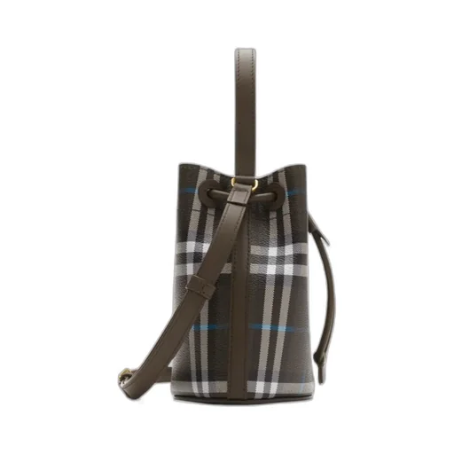 Checked Drawstring Bucket Bag