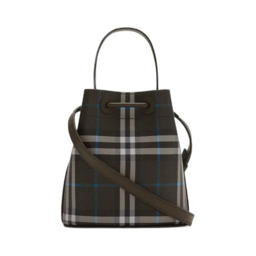 Checked Drawstring Bucket Bag