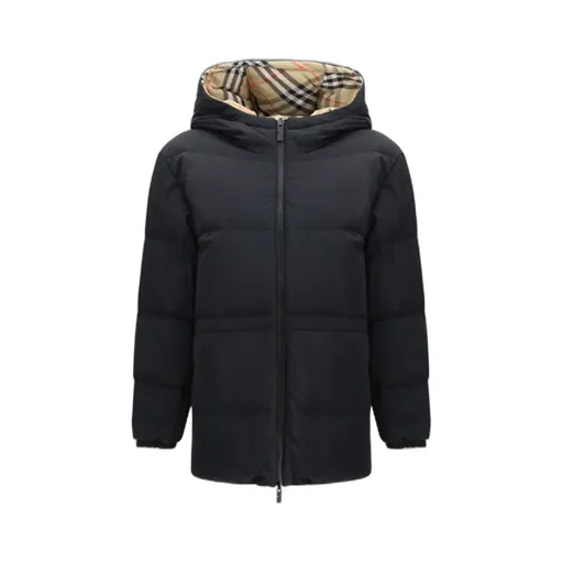 Checked Hooded Reversible Down Jacket