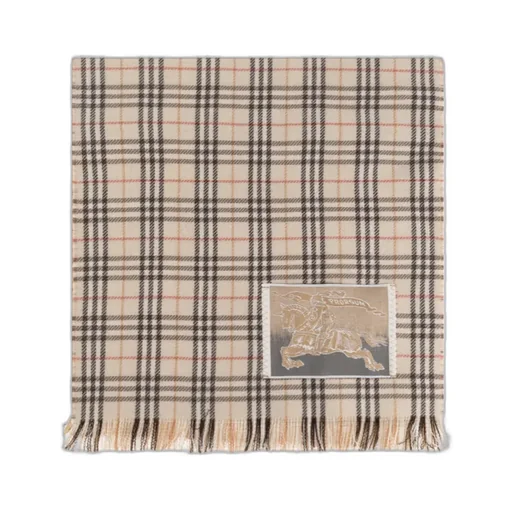 Logo Patch Checked Fringed-Edge Scarf