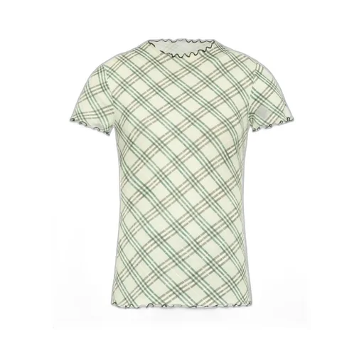 Checked Lettuce Hem Crewneck T-Shirt