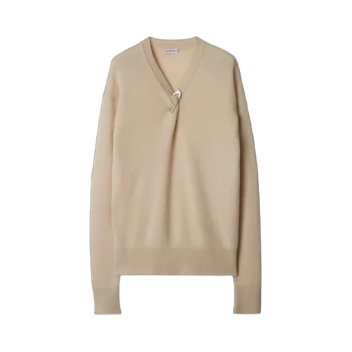 Bar-Pin Fastened V-Neck Knitted Jumper