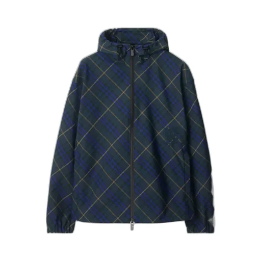 Check-Pattern Hooded Jacket