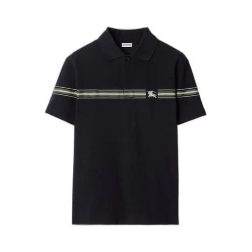 Equestrian Knight Motif Striped Polo Shirt