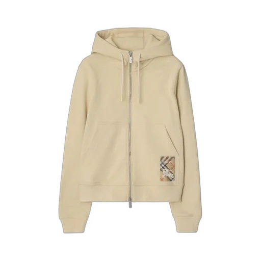 Logo Patch Zipped Drawstring Hoodie