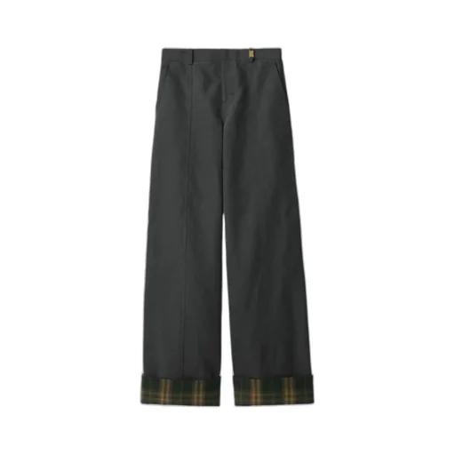 Checked-Trim Wide Leg Trousers