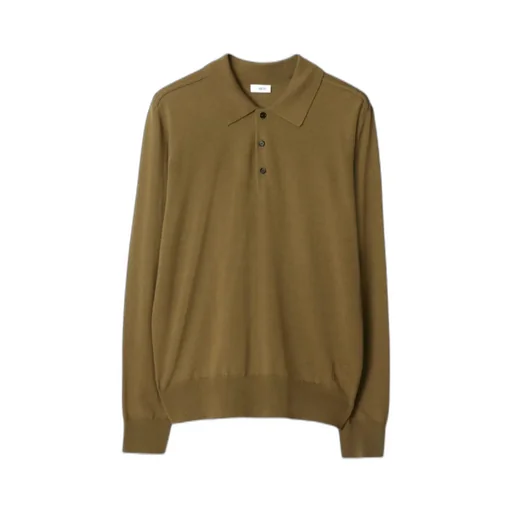 Long-Sleeve Wool Polo Shirt