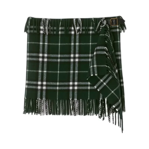 Checked Fringed-Edge Mini Skirt