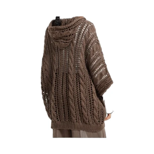 Zip-Up Hooded Knitted Cardigan