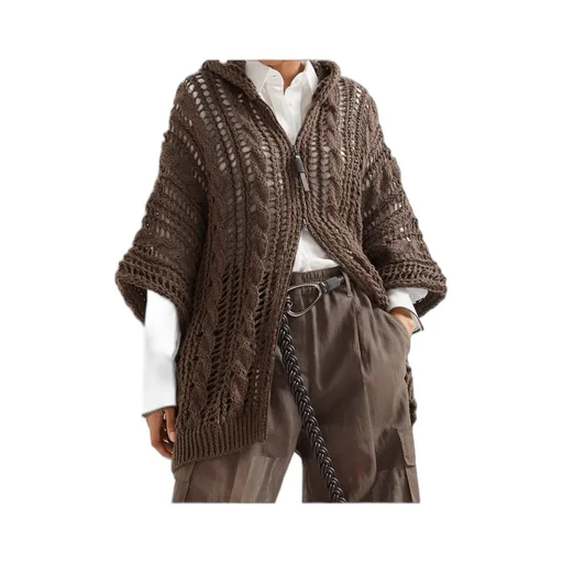 Zip-Up Hooded Knitted Cardigan