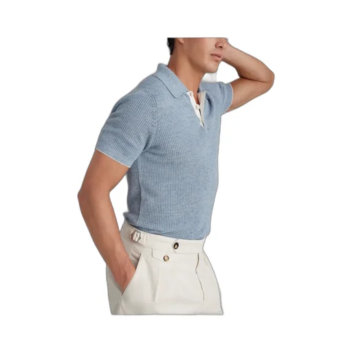 Short Sleeved Ribbed-Knit Polo Shirt