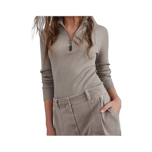 High Neck Ribbed T-Shirt