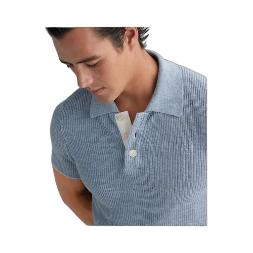 Short Sleeved Ribbed-Knit Polo Shirt