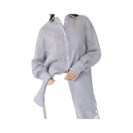 Monili-Trim Striped Long Shirt