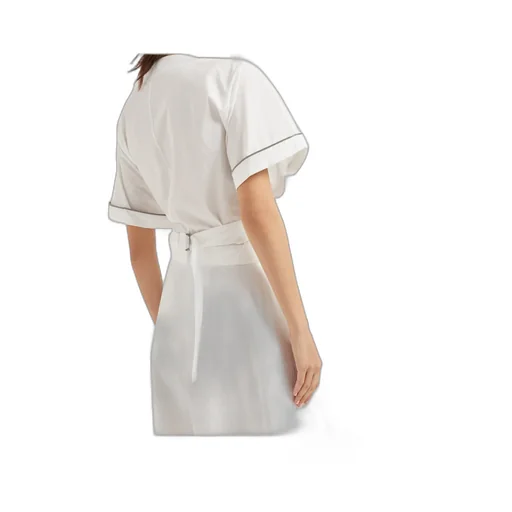 Shiny Trim Poplin Kimono-Style Top