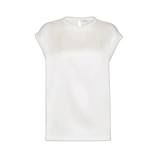 Cap-Sleeved Crewneck Satin Blouse