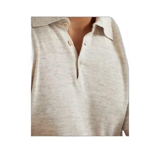 Short Sleeved Ribbed-Knit Polo Shirt