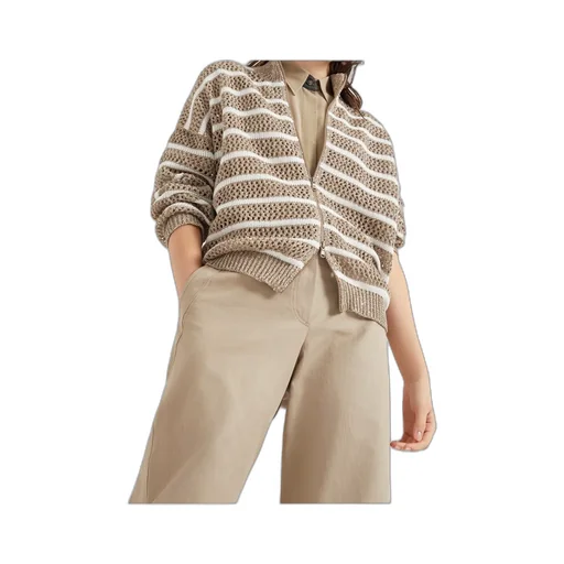 Striped Zip-Up Knitted Cardigan