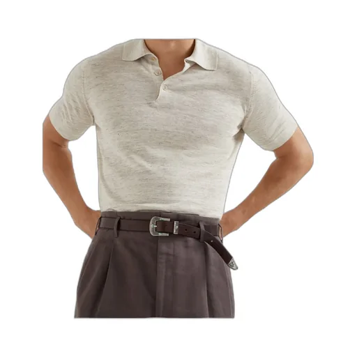 Short Sleeved Ribbed-Knit Polo Shirt