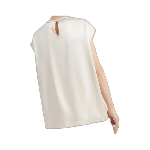 Cap-Sleeved Crewneck Satin Blouse