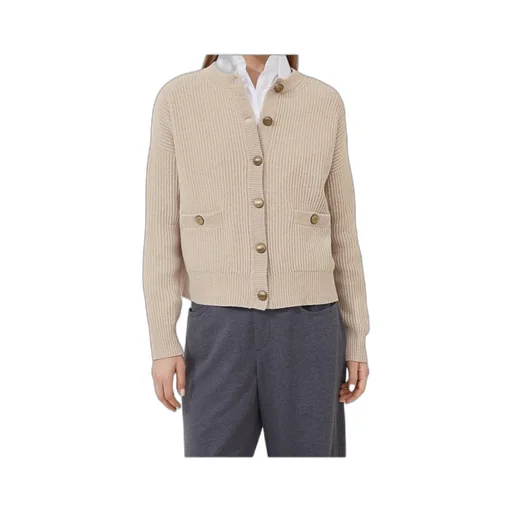 English Ribbed-Knit Button-Up Cardigan