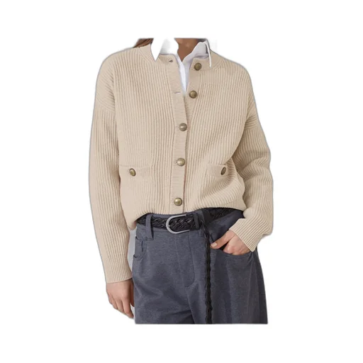 English Ribbed-Knit Button-Up Cardigan