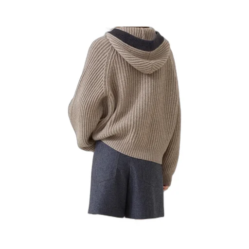 V-Neck Long-Sleeved Hooded Cardigan