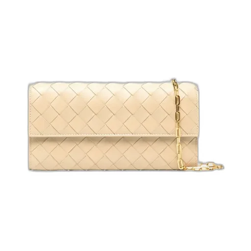 Woven Fold-Over Chained Shoulder Bag