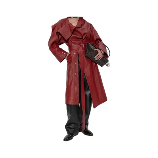 Belted Waist Leather Coat