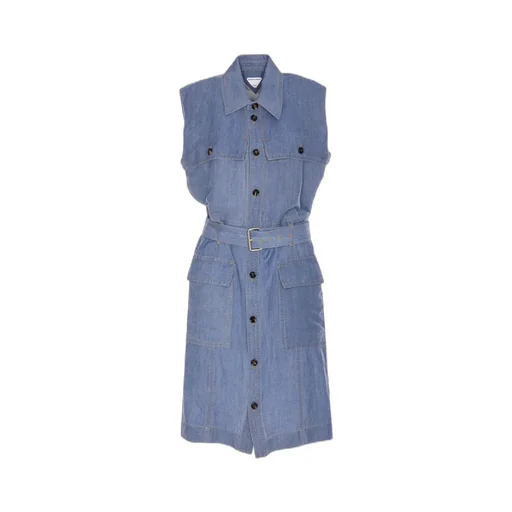 Belted Waist Denim Midi Dress