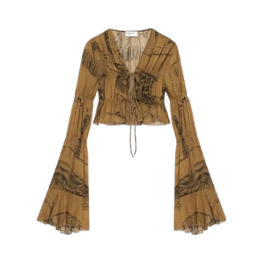 Graphic-Print Cropped Blouse