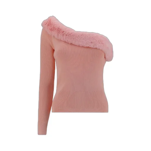 Faux-Fur Detail One-Shoulder Top