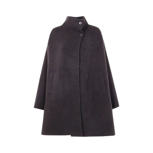 Button-Up Funnel-Neck Coat