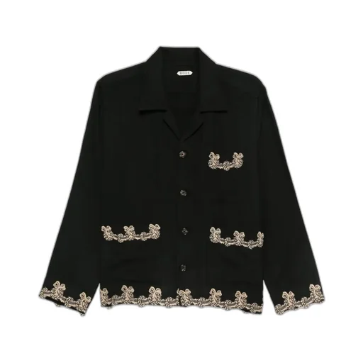 Embroidered-Pocket Wool Overshirt