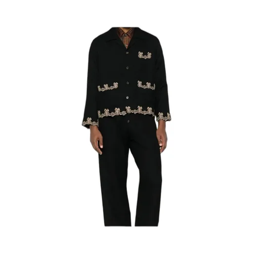 Embroidered-Pocket Wool Overshirt