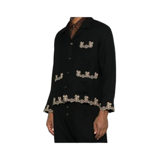 Embroidered-Pocket Wool Overshirt