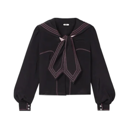 Embroidered Sailor Collar Top
